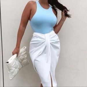 Zara midi skirt white knot front slit size small perfect condition